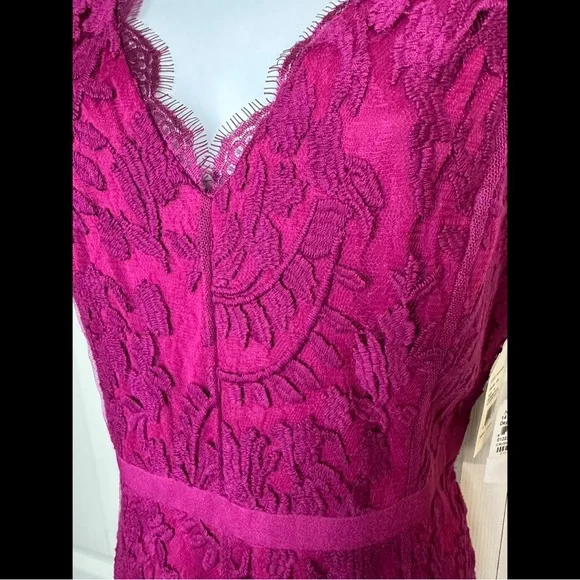 New ADRIANNA PAPELL Illusion Inset Fit Flare Dress Crushed Berry Purple Magenta - Picture 5 of 11